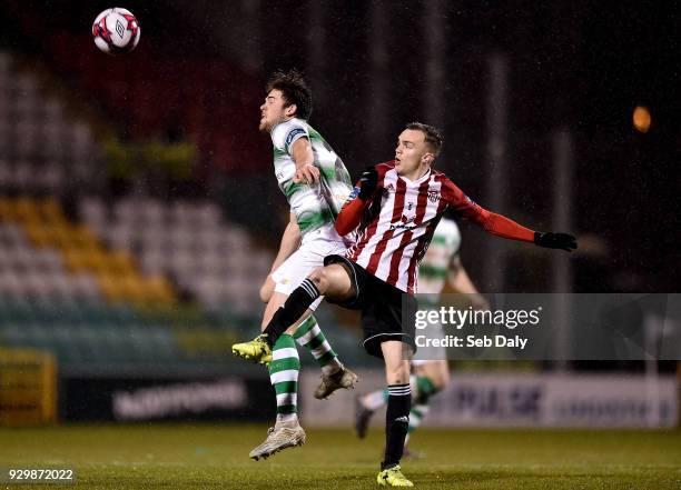 Dublin , Ireland - 9 March 2018; Sam Bone of Shamrock Rovers in action against Rory Hale of Derry City during the SSE Airtricity League Premier...