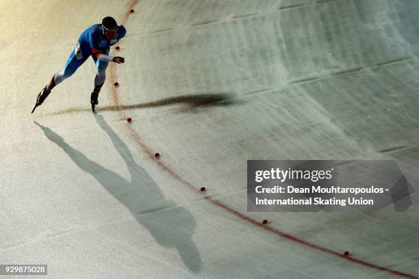 Claudia Pechstein of Germany competes in the 3000m Ladies race during the World Allround Speed Skating Championships at the Olympic Stadium on March...