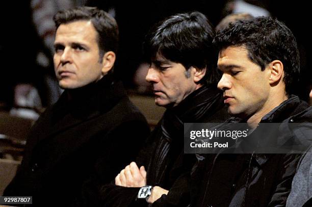 Oliver Bierhoff, team manager of the german football assisation, Joachim Loew, head coach of the german national football team and Michael Ballack...