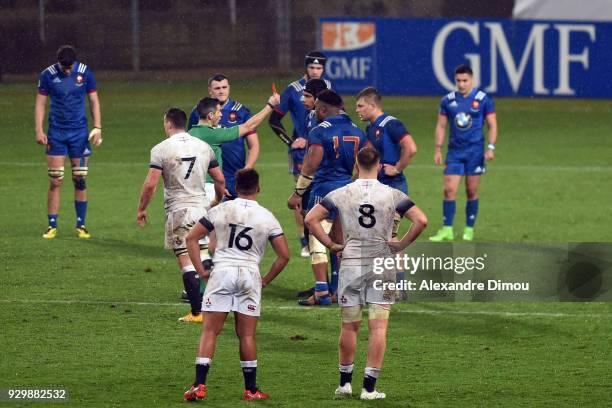 Red Card for Hassane Kolingar and Pierre Henry Azagoh of France during the RBS Six Nations match between France and England at Stade de la...