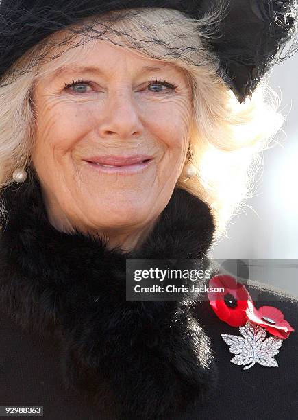 Camilla, Duchess of Cornwall smiles as she attends a Remembrance Day Service at the National War Memorial on November 11, 2009 in Ottawa, Canada. The...