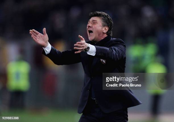 Torino FC head coach Walter Mazzarri reacts during the Serie A match between AS Roma and Torino FC at Stadio Olimpico on March 9, 2018 in Rome, Italy.