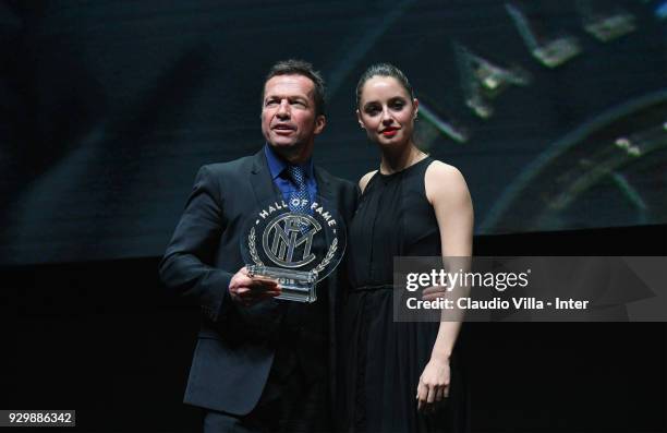 Lothar Herbert Matthaus receives the award from Matilde Gioli for the best midfielder during the 110th FC Internazionale Anniversary Ceremony Award...