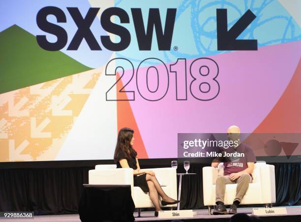 Laura Shin and Joseph Lubin speak onstage at Why Etherium is Going to Change the World during SXSW at Austin Convention Center on March 9, 2018 in...