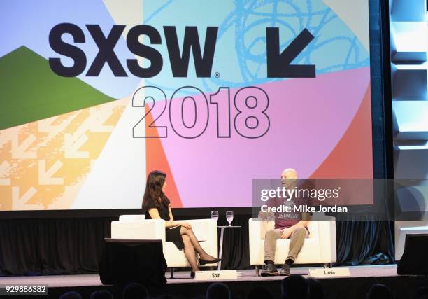 Laura Shin and Joseph Lubin speak onstage at Why Etherium is Going to Change the World during SXSW at Austin Convention Center on March 9, 2018 in...