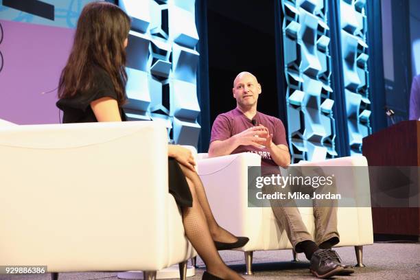 Laura Shin and Joseph Lubin speak onstage at Why Etherium is Going to Change the World during SXSW at Austin Convention Center on March 9, 2018 in...