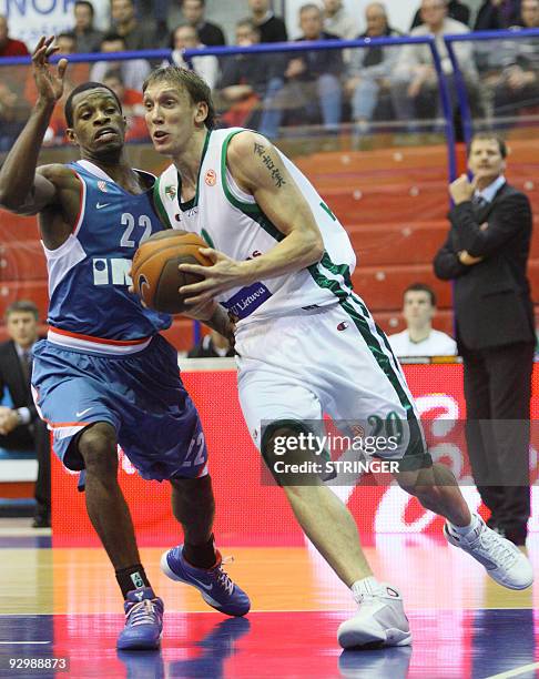 Croatia Cibona's Graves Antonio tries to prevent Lithuania Zalgiris's Dainius Salenga from scoring during their Euroleague basketball match Cibona...