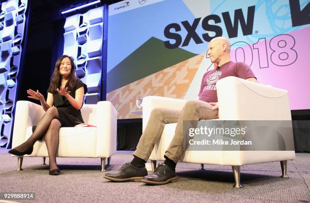 Laura Shin and Joseph Lubin speak onstage at Why Etherium is Going to Change the World during SXSW at Austin Convention Center on March 9, 2018 in...