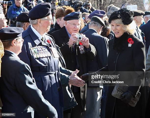 Camilla, Duchess of Cornwall meets veterans as she attends a Remembrance Day Service at the National War Memorial on November 11, 2009 in Ottawa,...