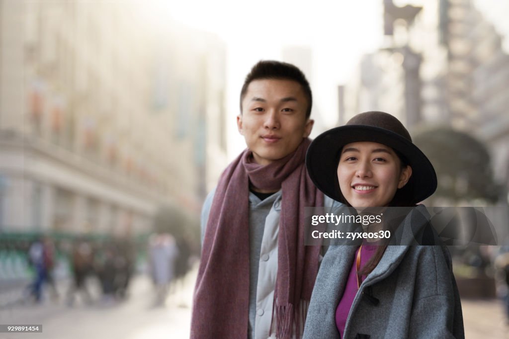 Young couples in Shanghai nanjing road pedestrian street,China - East Asia.
