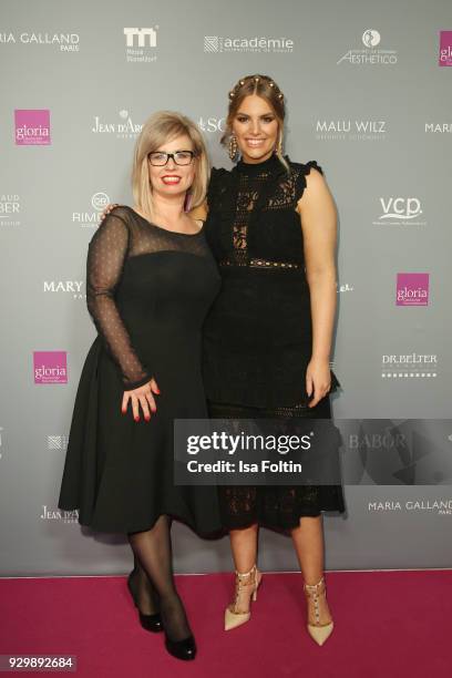 Nadine Dotzauer and Angelina Kirsch attend the Gloria - Deutscher Kosmetikpreis at Hilton Hotel on March 9, 2018 in Duesseldorf, Germany.