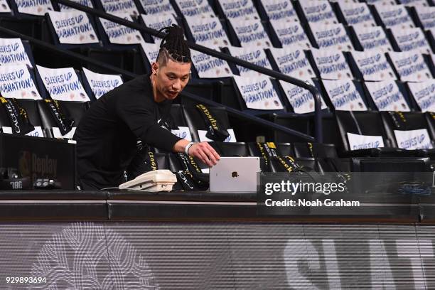 Jeremy Lin of the Brooklyn Nets before the game against the Golden State Warriors on March 8, 2018 at ORACLE Arena in Oakland, California. NOTE TO...