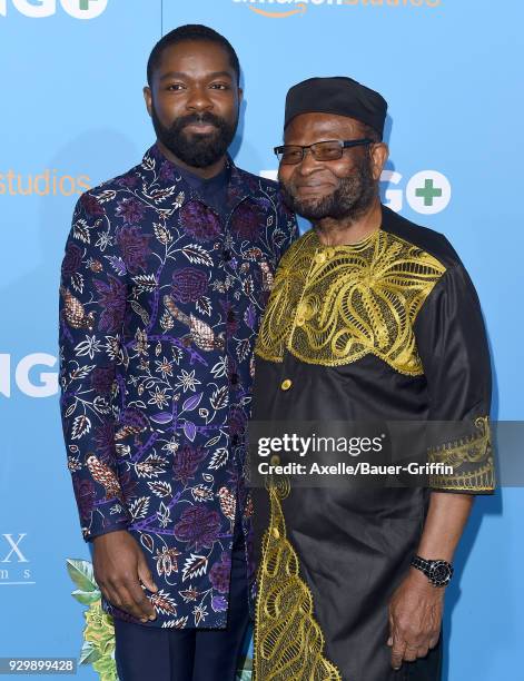 Actor David Oyelowo and dad Stephen Oyelowo attend the World Premiere of 'Gringo' at Regal LA Live Stadium 14 on March 6, 2018 in Los Angeles,...