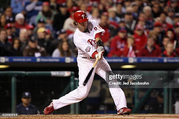 Jayson Werth of the Philadelphia Phillies bats in the bottom of the first inning against the New York Yankees in Game Five of the 2009 MLB World...