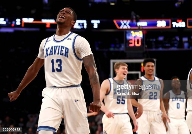 Naji Marshall of the Xavier Musketeers reacts in the first half against the Providence Friars during semifinals of the Big East Basketball Tournament...