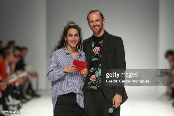 Designer Rita Sa receives the Fashion Clash award of the Sangue Novo contest at the 50th edition of Lisboa Fashion Week 'ModaLisboa' AW 2018 at...