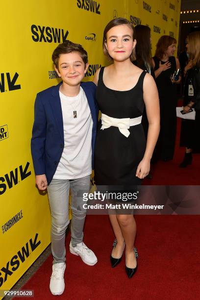 Noah Jupe and Millicent Simmonds attend the "A Quiet Place" Premiere 2018 SXSW Conference and Festivals at Paramount Theatre on March 9, 2018 in...