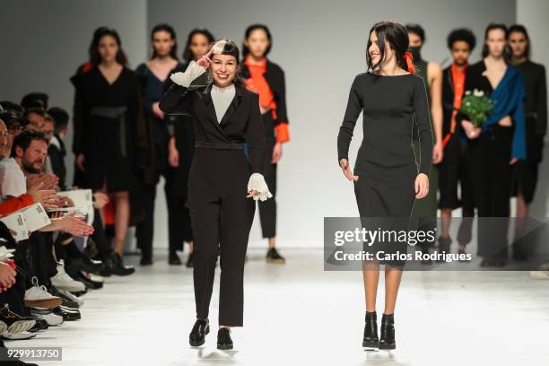 Designers Andreia Miranda Pires and Beatriz Querido walks the catwalk during designer N Pas de Quoi show for the Sangue Novo runway show at the 50th...