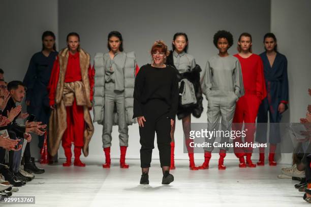 Designer Ines Nunes do Valle walks the catwalk during her show for the Sangue Novo runway show at the 50th edition of Lisboa Fashion Week...