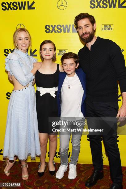 Emily Blunt, Millicent Simmonds, Noah Jupe, and John Krasinski attend the "A Quiet Place" Premiere 2018 SXSW Conference and Festivals at Paramount...