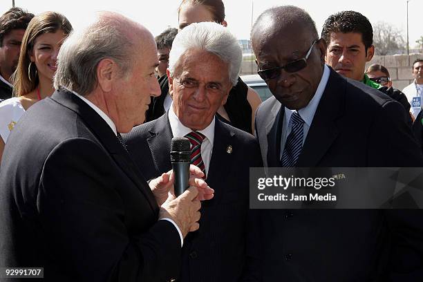 President of FIFA, Joseph Blatter , President of FEMEXFUT Justino Compean and President of CONCACAF Jack Warner during a Visit to Santos' Clubhouse...
