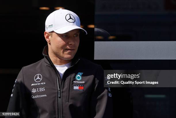 Valtteri Bottas of Finland Mercedes AMG Petronas F1 Team Mercedes WO9 looks on during day four of F1 Winter Testing at Circuit de Catalunya on March...