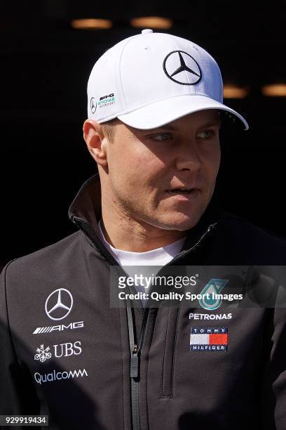 Valtteri Bottas of Finland Mercedes AMG Petronas F1 Team Mercedes WO9 looks on during day four of F1 Winter Testing at Circuit de Catalunya on March...