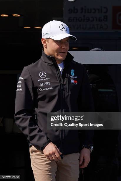 Valtteri Bottas of Finland Mercedes AMG Petronas F1 Team Mercedes WO9 looks on during day four of F1 Winter Testing at Circuit de Catalunya on March...