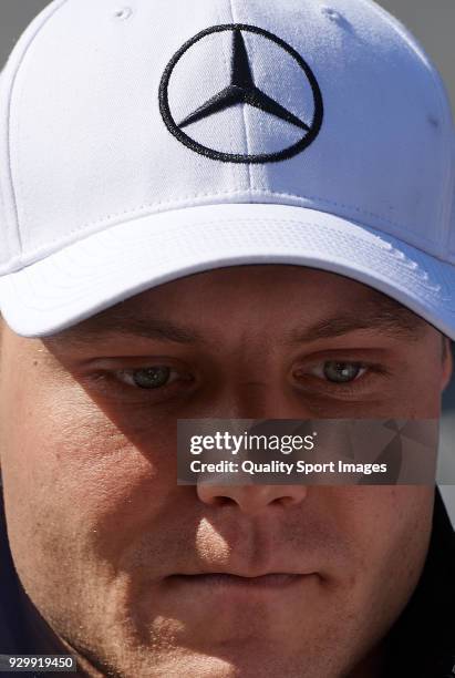 Valtteri Bottas of Finland Mercedes AMG Petronas F1 Team Mercedes WO9 looks on during day four of F1 Winter Testing at Circuit de Catalunya on March...