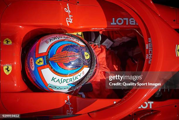 Kimi Raikkonen of Finland driving the Scuderia Ferrari SF71H during day four of F1 Winter Testing at Circuit de Catalunya on March 9, 2018 in...