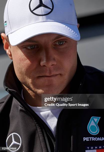 Valtteri Bottas of Finland Mercedes AMG Petronas F1 Team Mercedes WO9 looks on during day four of F1 Winter Testing at Circuit de Catalunya on March...