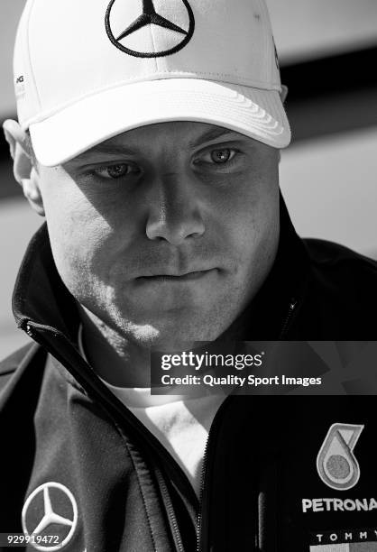 Valtteri Bottas of Finland Mercedes AMG Petronas F1 Team Mercedes WO9 looks on during day four of F1 Winter Testing at Circuit de Catalunya on March...