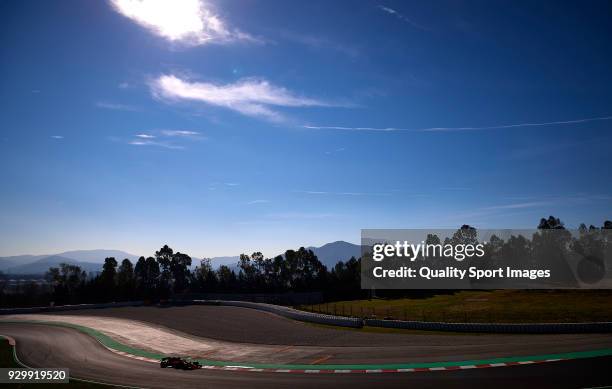 Kimi Raikkonen of Finland driving the Scuderia Ferrari SF71H during day four of F1 Winter Testing at Circuit de Catalunya on March 9, 2018 in...