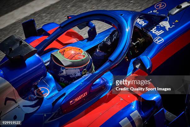 Brendon Hartley of New Zealand driving the Scuderia Toro Rosso STR13 Honda during day four of F1 Winter Testing at Circuit de Catalunya on March 9,...