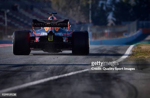 Daniel Ricciardo of Australia driving the Aston Martin Red Bull Racing RB14 TAG Heuer during day four of F1 Winter Testing at Circuit de Catalunya on...