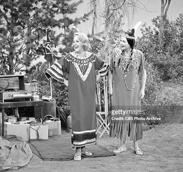 From left: Vivian Vance as Vivian Bagley, Lucille Ball as Lucy Carmichael dressed in Native American Indian dress in �Lucy And the Scout Trip�,...