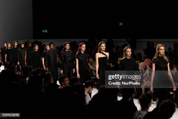 Model presents a Fall/Winter 2018-2019 collection creation by Portuguese fashion Designer Aleksandar Protic during the 50th edition of Moda Lisboa...