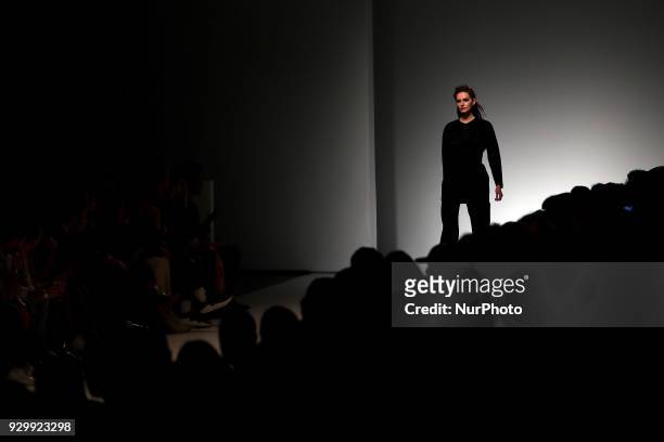 Model presents a creation from the Serbian fashion designer Aleksandar Protic Fall / Winter 2018 - 2019 collection during the Lisbon Fashion Week -...