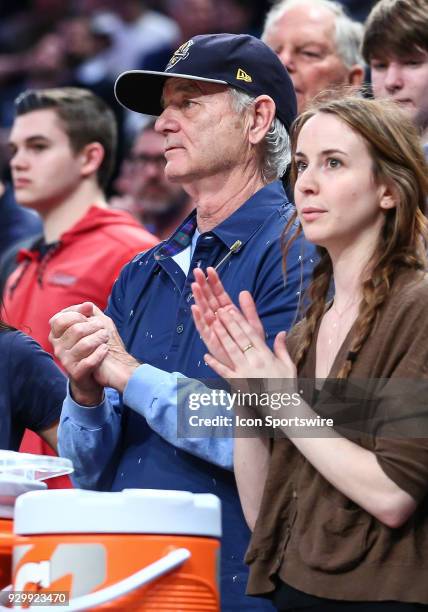 Actor/Comedian Bill Murray, whose son, Luke, is an assistant coach for the team, cheers on Xavier during the final minutes of the Mens College...