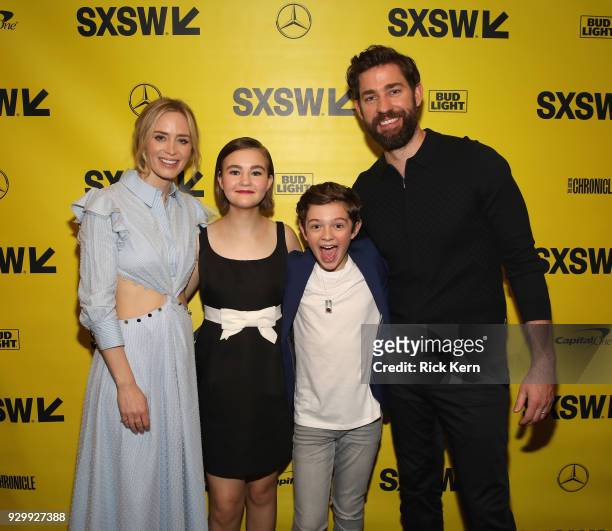 Actors Emily Blunt, Millicent Simmonds, Noah Jupe and director John Kransinski attend the Opening Night Screening and World Premiere of 'A Quiet...