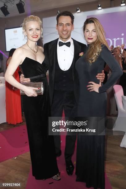 Franziska Knuppe, Alexander Mazza and Alexandra Kamp during the Gloria - Deutscher Kosmetikpreis at Hilton Hotel on March 9, 2018 in Duesseldorf,...