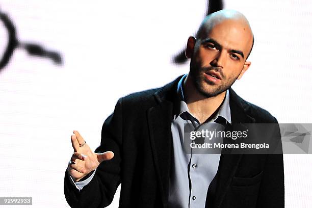 Writer Roberto Saviano appears on the Italian television show "Che Tempo Che Fa" on November 11, 2009 in Milan, Italy.