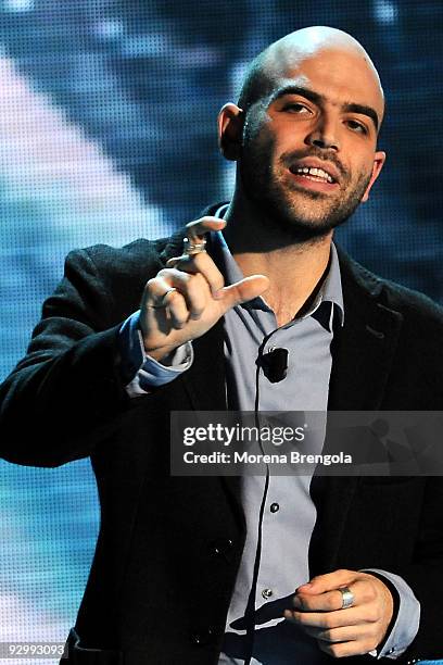 Writer Roberto Saviano appears on the Italian television show "Che Tempo Che Fa" on November 11, 2009 in Milan, Italy.