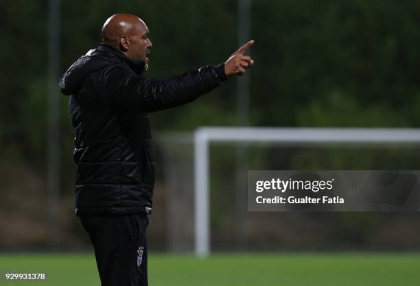 Benfica coach Helder Cristovao from Portugal in action during the Segunda Liga match between SL Benfica B and AA Coimbra at Caixa Futebol Campus on...