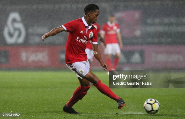 Benfica forward Chris Willock from England in action during the Segunda Liga match between SL Benfica B and AA Coimbra at Caixa Futebol Campus on...