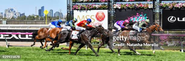 Not a Single Cent ridden by Mark Zahra wins the MSS Security Sires' Produce Stakes at Flemington Racecourse on March 10, 2018 in Flemington,...