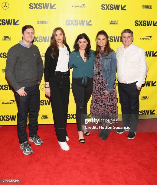 Executive producers Christina Schwarzenegger and Maria Shriver and Adam Del Dio attend the premiere of "Take Your Pills" during SXSW at Vimeo on...