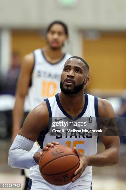 Deonte Burton of the Salt Lake City Stars shoots the ball against Northern Arizona Suns at Bruins Arena on March 9, 2018 in Taylorsville, Utah. NOTE...