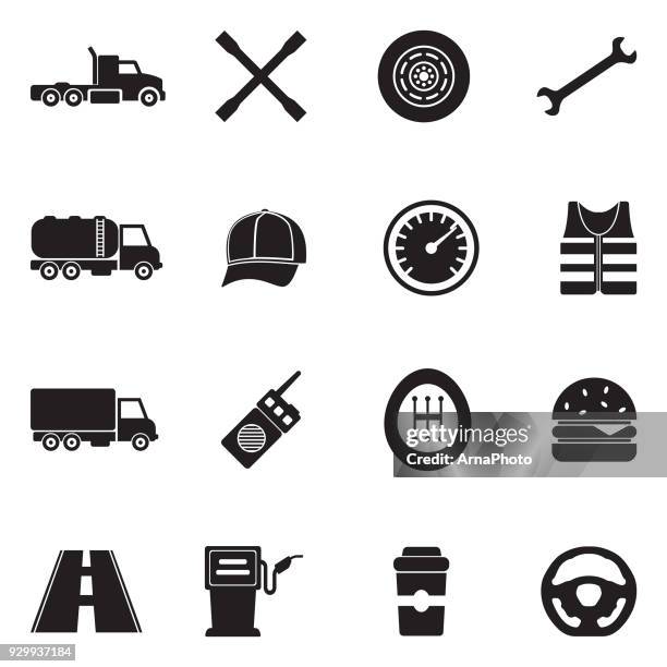 truck driver icons. black flat design. vector illustration. - truck driver stock illustrations