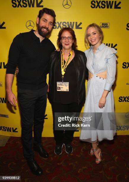 John Kransinski, Janet Pierson and Emily Blunt attend the Opening Night Screening and World Premiere of 'A Quiet Place' during the 2018 SXSW Film...